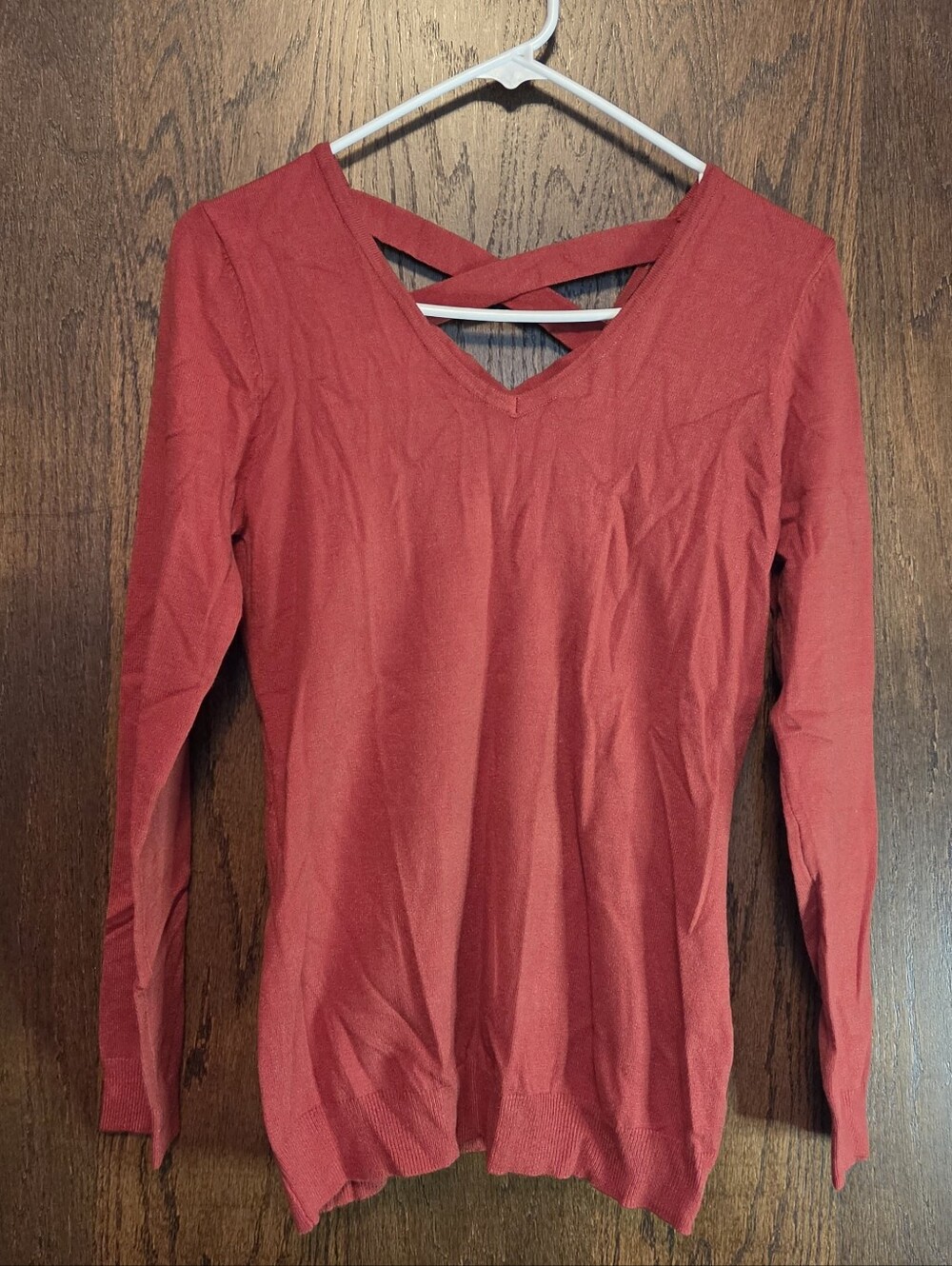 Love Ellie Women's Long-Sleeve V-Neck Top with Crisscross Back NEW